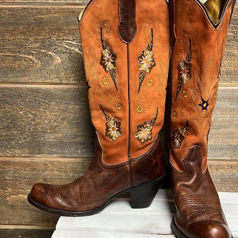 Sonora by Double H Boots Womens 9 Western Floral Embroidered Leather Cowgirl OSU - Picture 6 of 16
